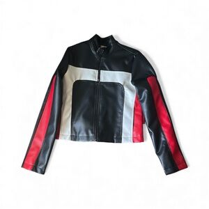 Stoosh Black, White, and Red Leather Jacket